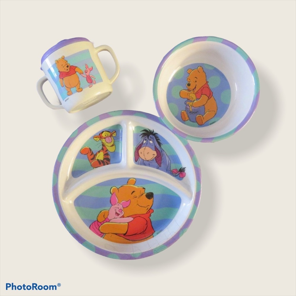 Disney Winnie the Pooh Vintage Plate, Bowl, & Cup